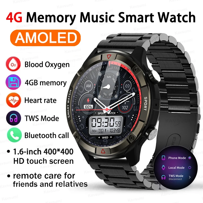 

2023 New Smartwatch 1.6" AMOLED Display Military Sport Clock 4G ROM Voice Calling Music Smart Watches For Men Fitness Tracker