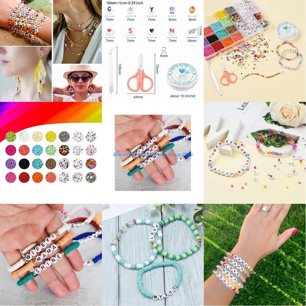 

E56A Jewelry Making Beads Soft Pottery Spacer Beads with Plastic Box Pliers Scissors Crystal Line Gifts for Kids