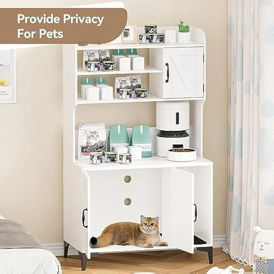 Garvee Cat Litter Box Enclosure Hidden Litter Box Cabinet Furniture with Cat Litter Mat Pad Storage Layer and Indoor Cat House for Hallway Bedroom and Living Room