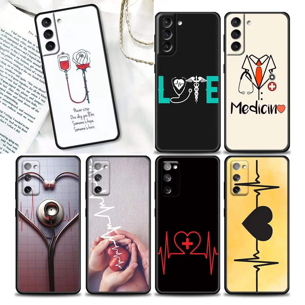 Coque de téléphone pour Samsung Galaxy S24 S23 Ultra 5G S26 S21 FE S25 5G S22 Plus avec motif infirmière, médecine, santé, cœur, stéthoscope