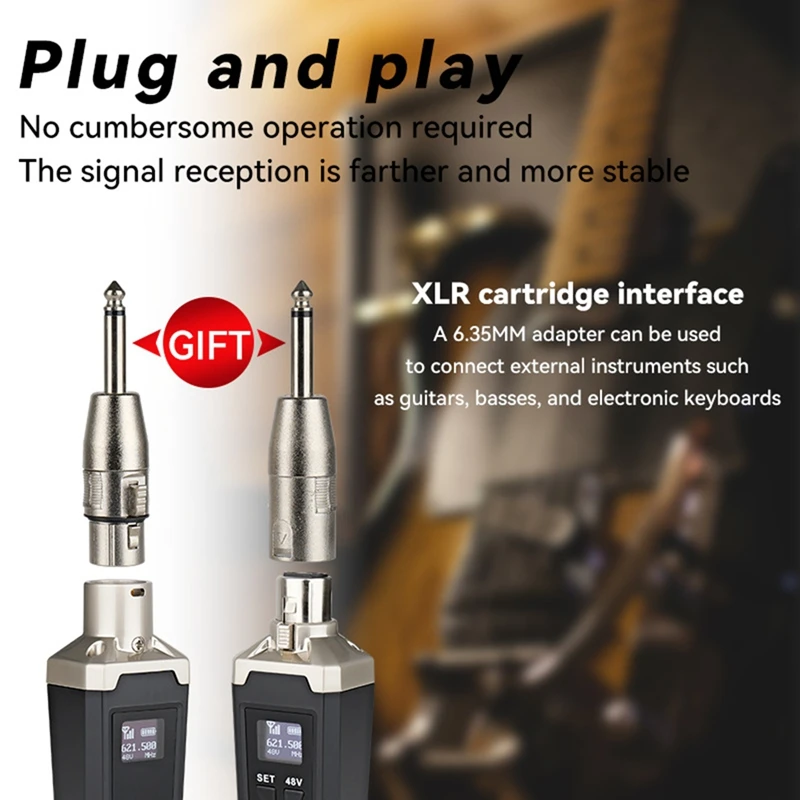 Microphone Wired to Wireless Microphone Receiver and Transmitter 48V Capacitive Dynamic Instrument Receiver-A86Z