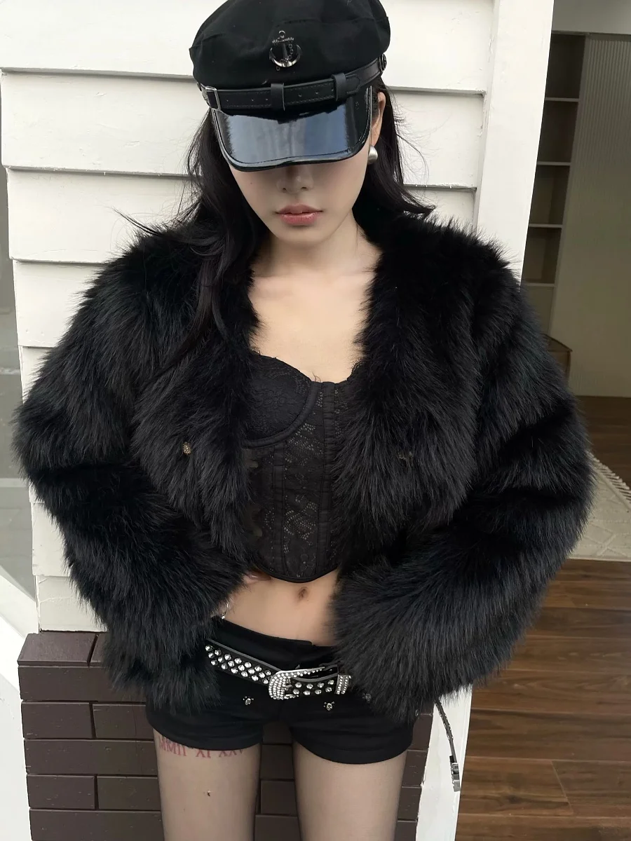 ブラックローズ マンジ 秋冬 ヘビーワーク フォックスファーコート フェイクファー襟 ショート ストリートスタイル 長袖 レディース アウター