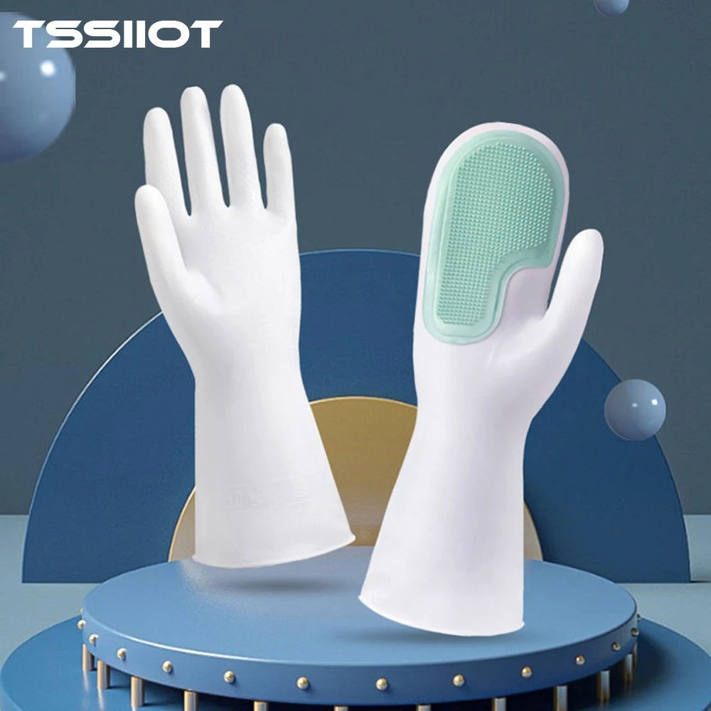

Waterproof Rubber Brush Gloves Latex Dishwashing Gloves Kitchen Durable Cleaning Housework Chores Dishwashing Tools