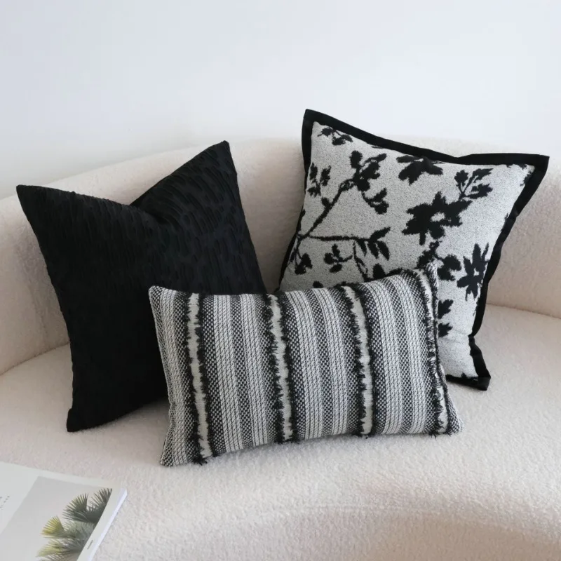 Extravagant Style Black Rose Broadside Pillowcase Model House Decorative Cushion Cover Living Room Sofa Cushion Waist Cover