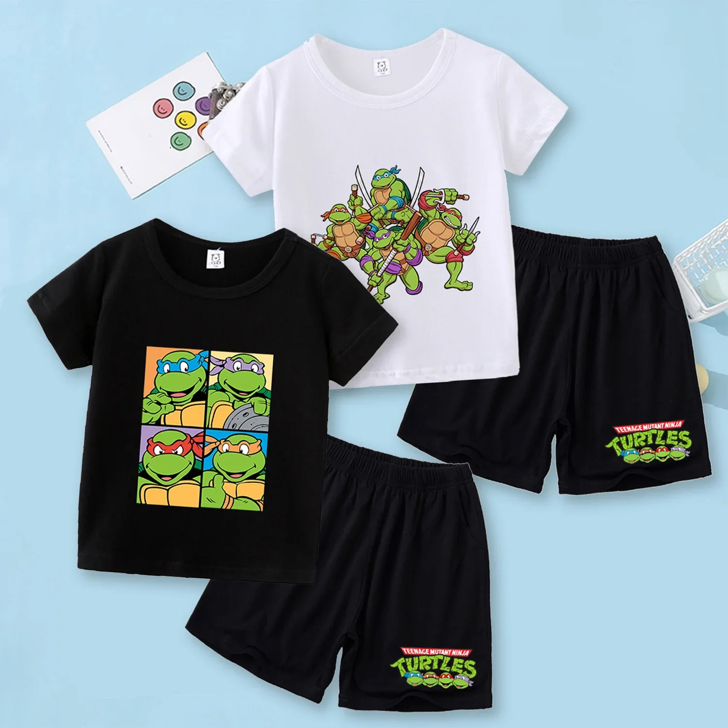Teenage Mutant Ninja Turtles Boys T-shirt Shorts Suit Summer 2pcs Sportswear Short Sleeve Tops Pants Baby Kids Anime Tee Sets