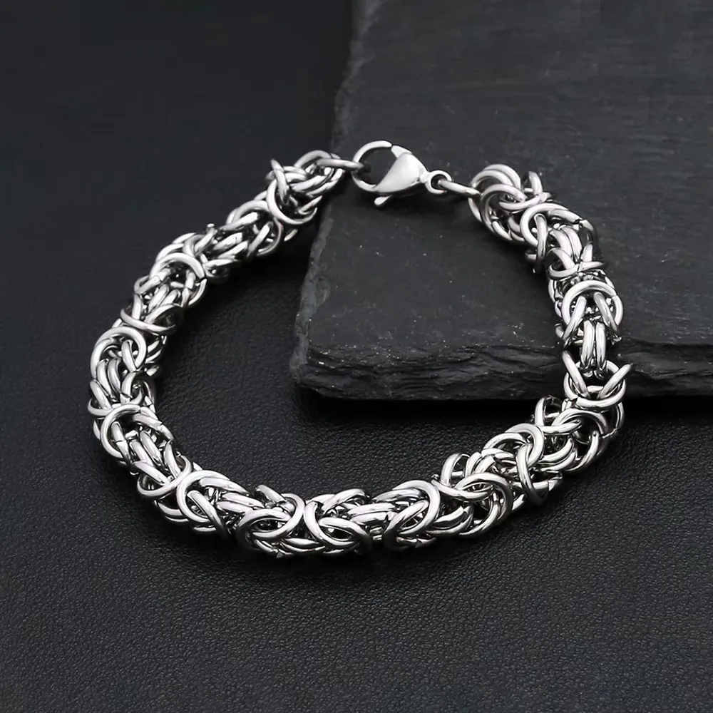 Byzantine Thick Link Stainless Steel Bracelet Punk Hip Hop Unisex Wrist Jewelry For Daily Wear Street Party Fashion Accessories