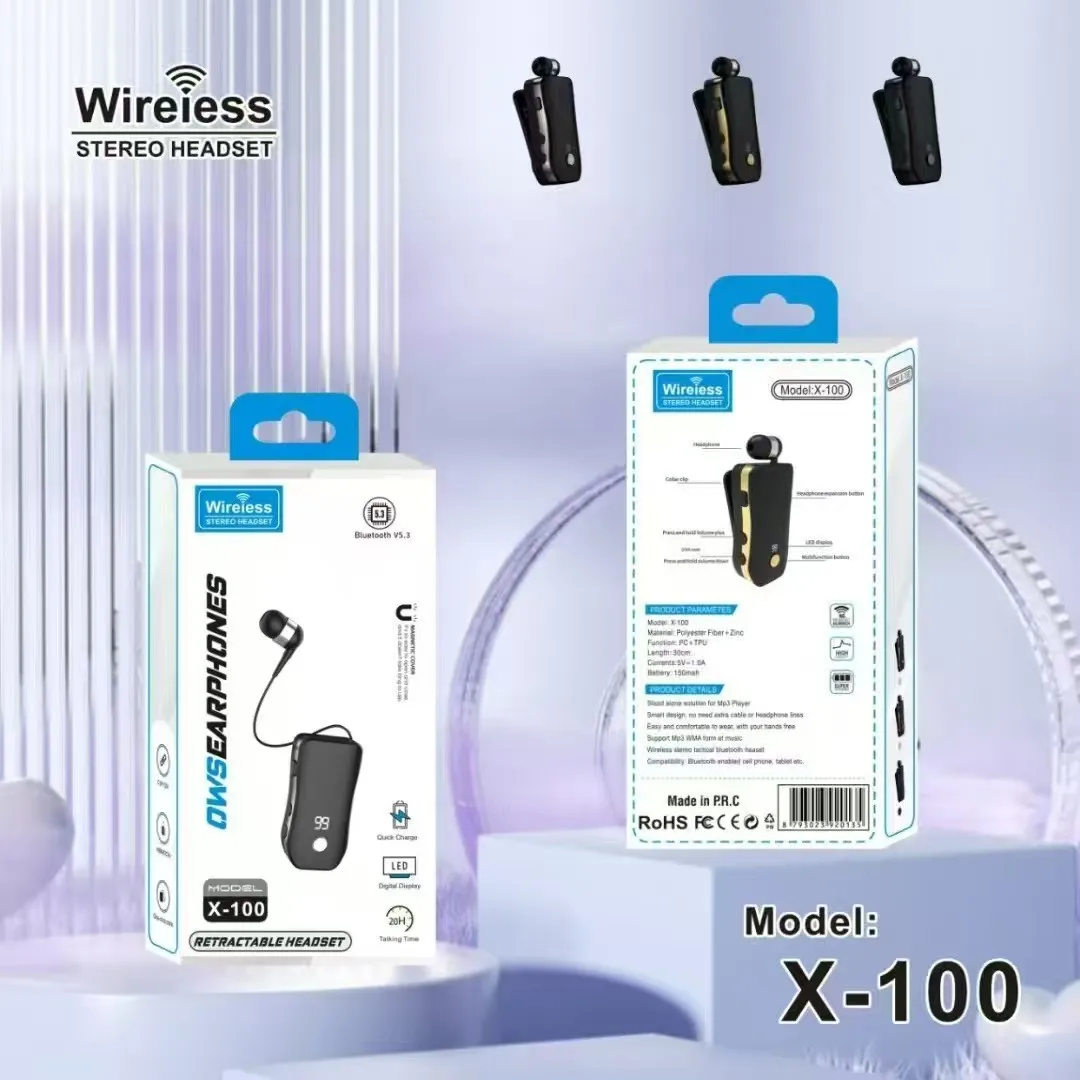 

X-100-In-ear smart headphones,Wirelessheadphones, sports headphones, business car headphones, music headphones, retractable