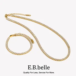 E.B.belle Tennis Chain 3A Zircon Stone Crystal Chain Choker Necklace Bracelet Jewelry Set Luxury Women Wedding Party Jewelry