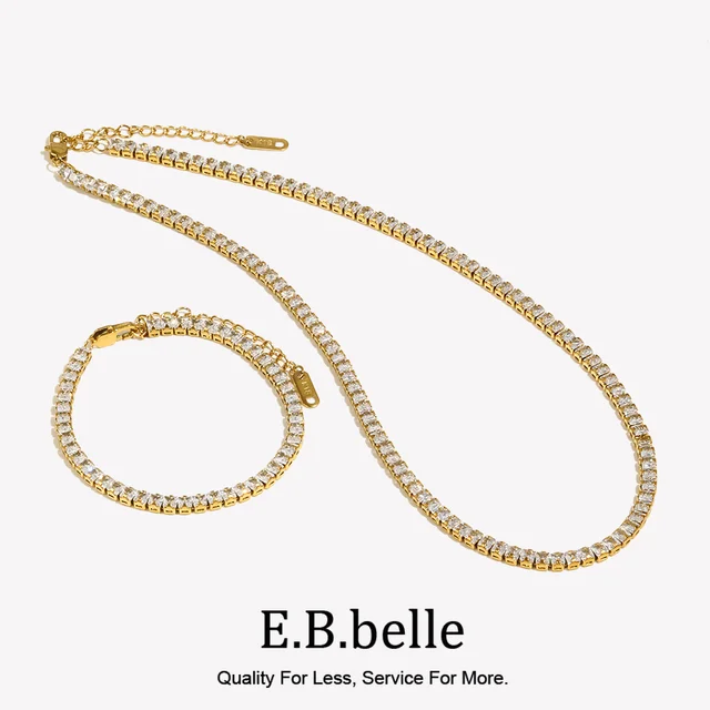 E.B.belle łańcuszek tenisowy 3A cyrkon kamień kryształowy łańcuszek Choker naszyjnik bransoletka zestaw biżuterii luksusowe kobiety wesele biżuteria