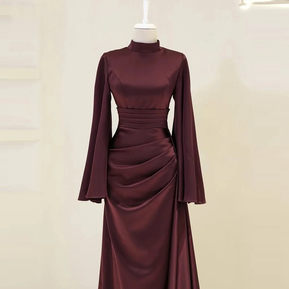 JDYカスタムバーガンディサテンラッフル高級イブニングドレスモダンスタイルウェディングパーティガウン