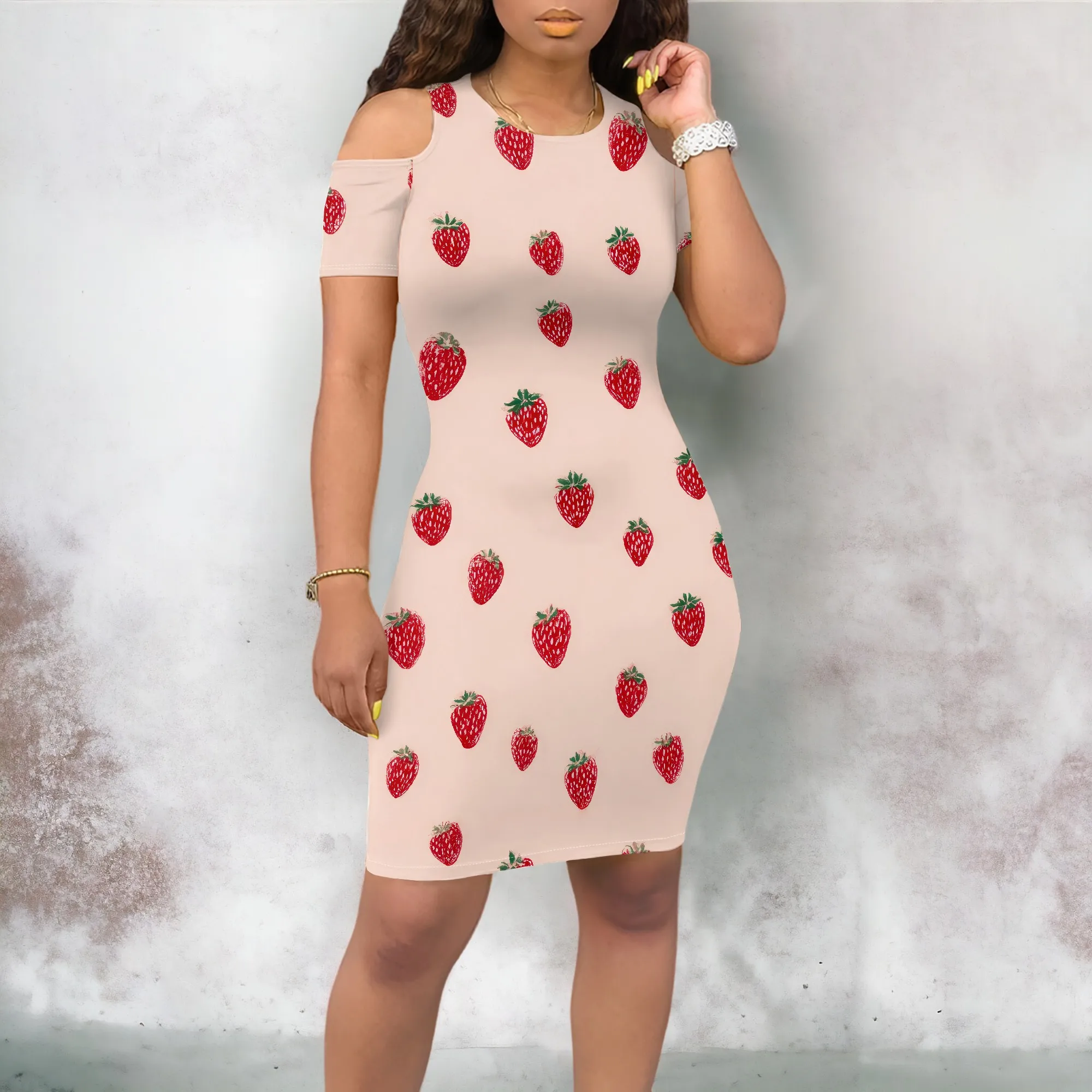 Zomer off-shoulder jurken voor dames Zomer ronde hals korte mouw casual knielengte T-shirt uitgaan jurken