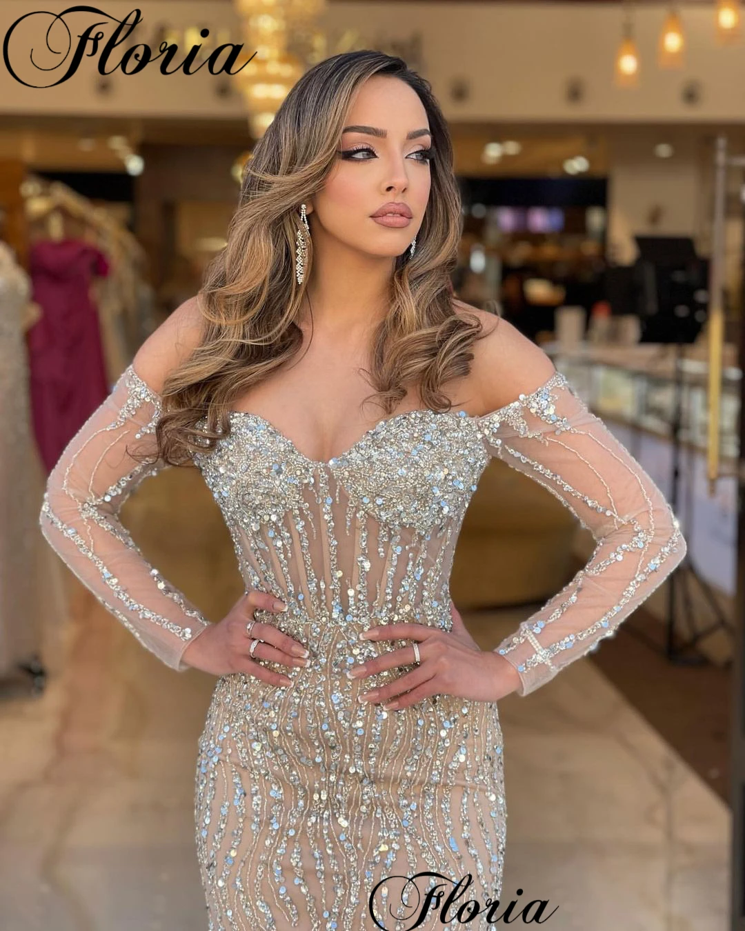 Simple Champagne Sequined Cocktail Dresses 2023 Mermaid Off Shoulder Birthday Party Dresses Prom Dresses Vestidos De Cóctel