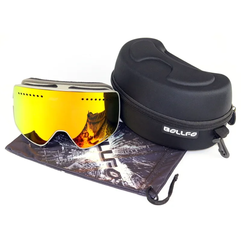 Skibrille mit magnetischer doppellagiger polarisierter Linse, beschlagfrei, UV400, Snowboardbrille, Brillenetui, Herren und Damen