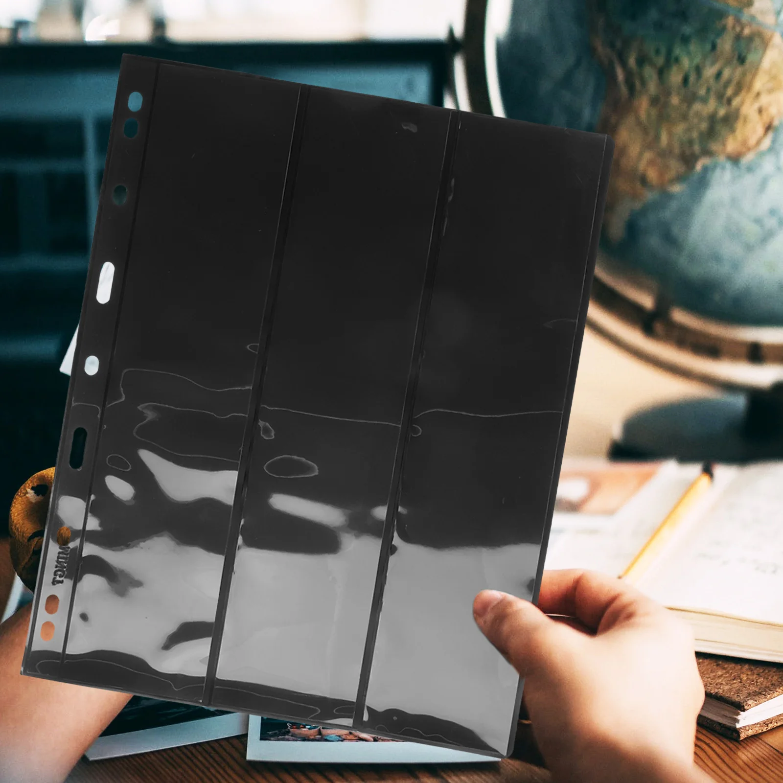 10Pcs Stamp Album Pages Black Background 3-Slot Protective Sleeves for Stamp Collectors Organizing Display Sheets