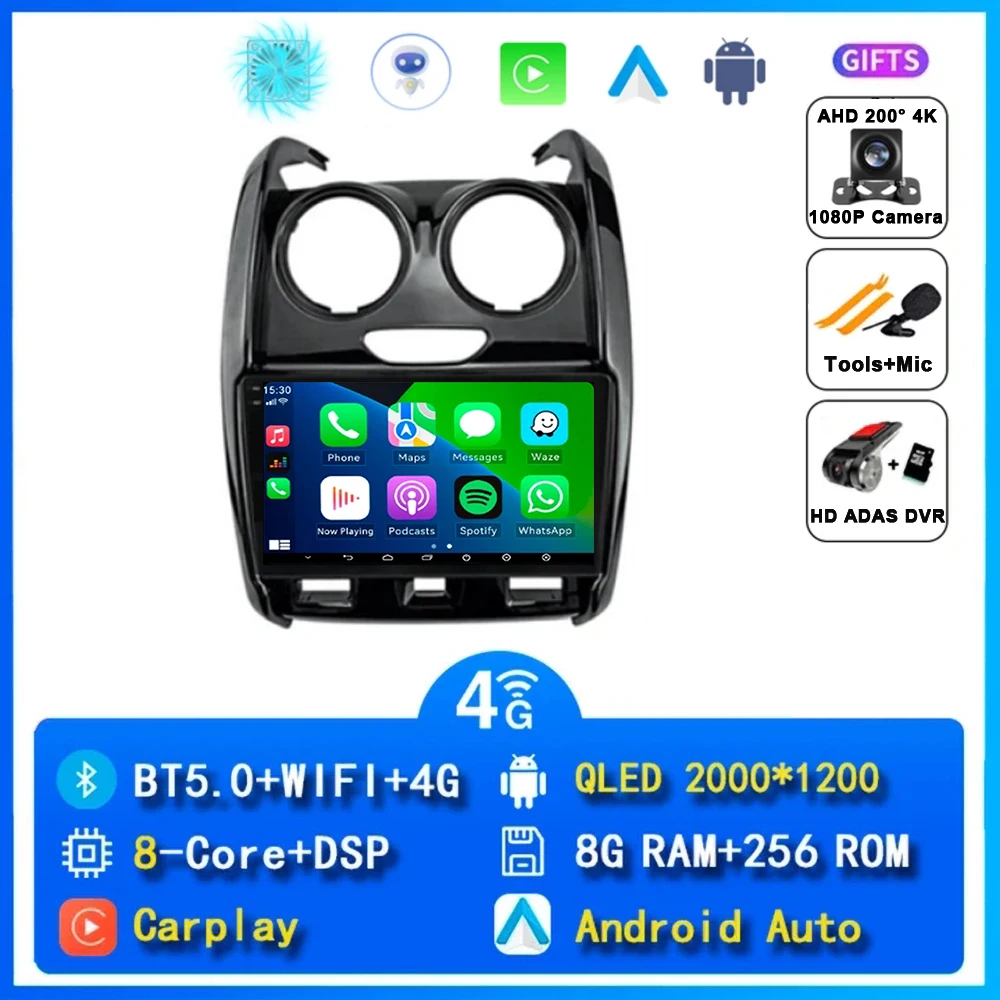 Android 15 Carplay Autoradio Voor Renault Duster 2014 2015 2016 2017-2020 Navigatie GPS Multimedia Speler Stereo WiFi + 4G DSP BT