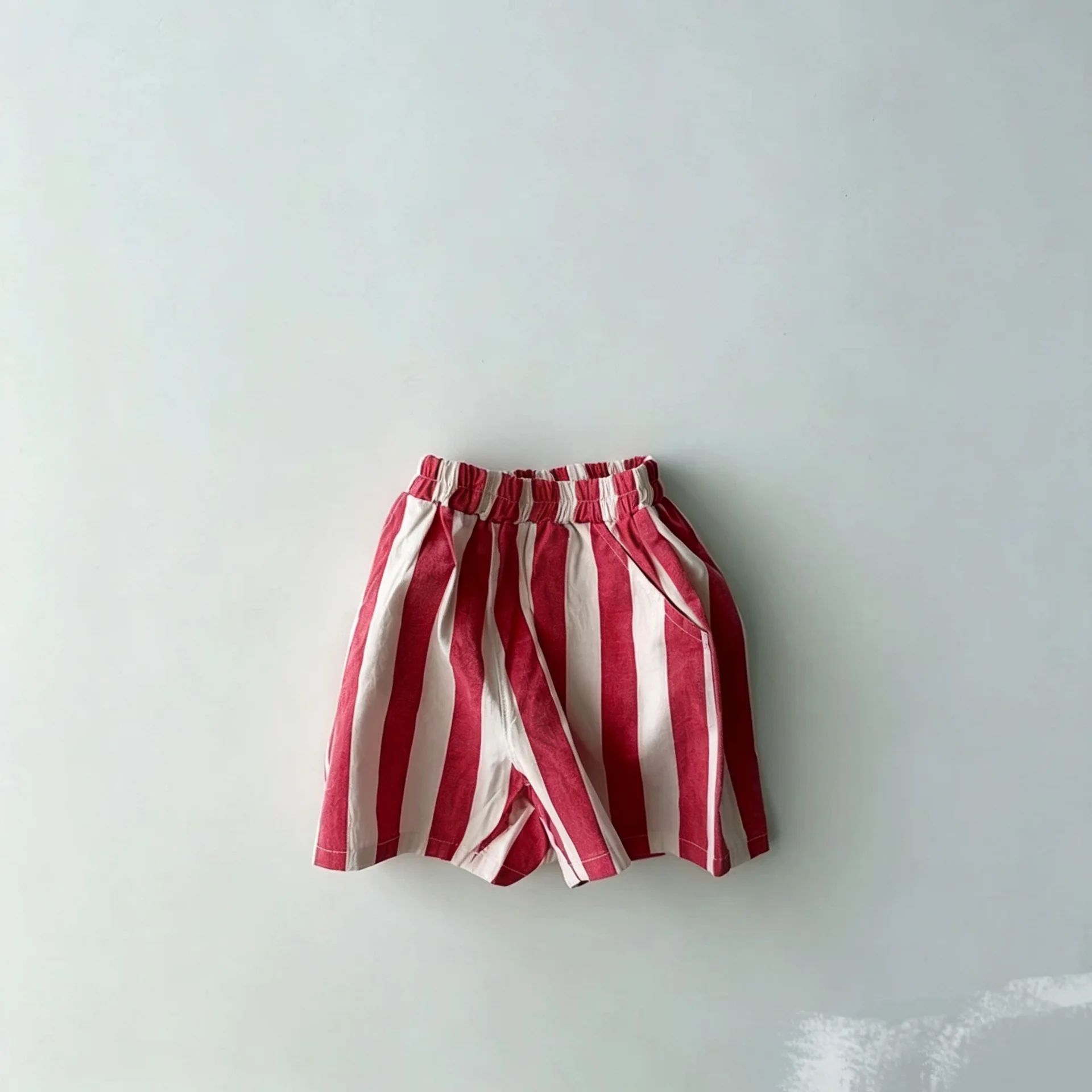 2026 Summer New Baby Striped Shorts Boys Casual Shorts Cotton Children Loose Shorts Simple Versatile Kids Five Point Pants