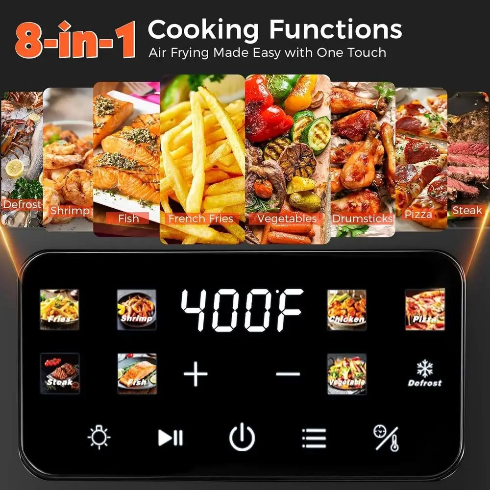 FirmHome Store8.5 Quart Large Capacity Air Fryer With Transparent Window, 1700W, Single Basket, Digital Touch Controls, 8 Cookin