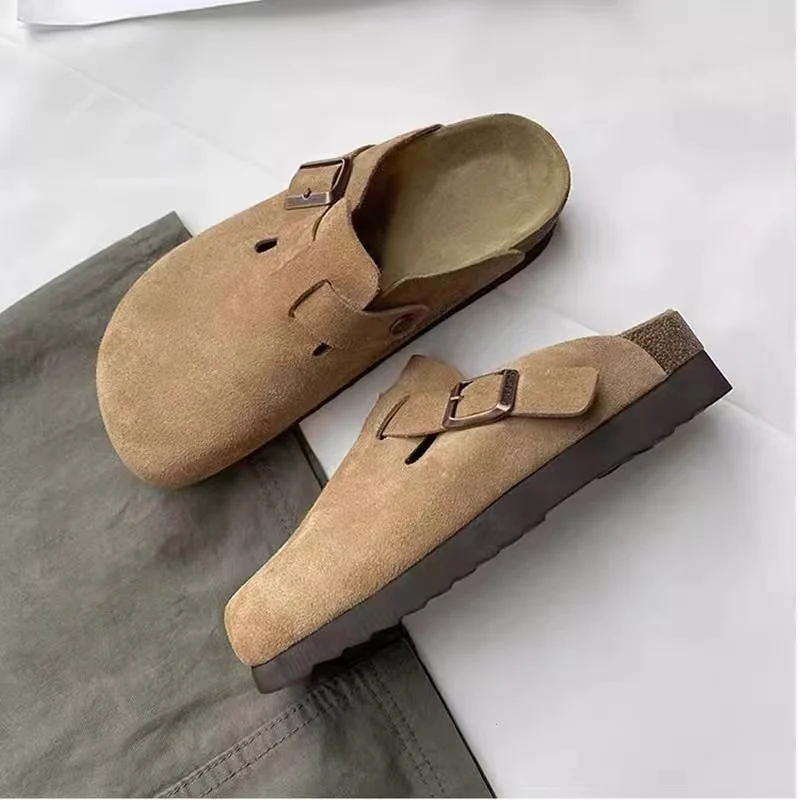 Luxury Leather Sandals Summer Women Mules Slippers Clogs Slippers Classic Buckle Cork Slides Slippers Women Slippers 35-43