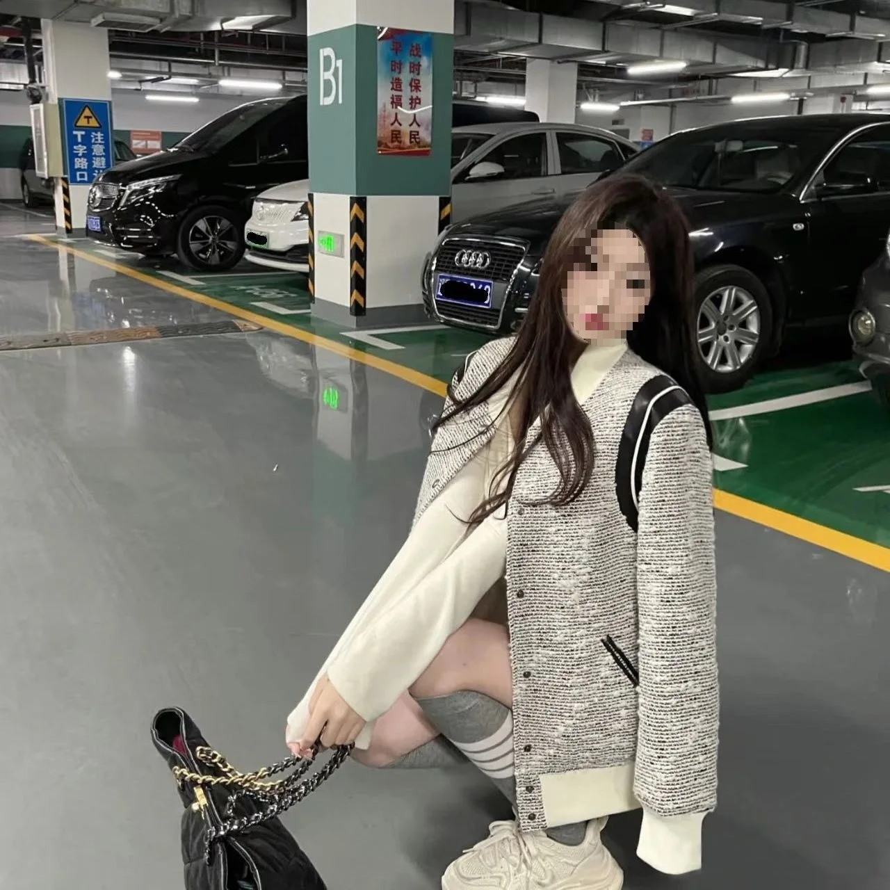 

Tweed Jacket Jeweled Button Womens Winter Woolen Embellished Classical Silhouette Professional Lady Cinched Simple Feminine Chic