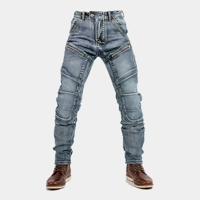 

Men European American Motorcycle Kevlar Double-zipper Cycling Pants All-season Motorcycle Slim-fit Jeans Racing Anti-drop Pants