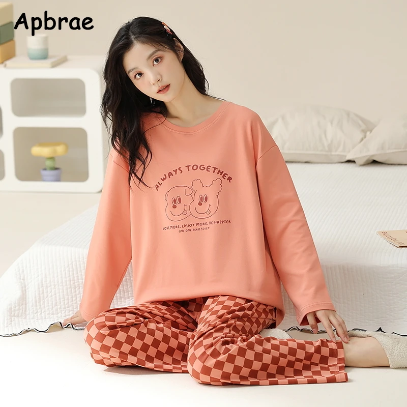 Cute Rabbit Print Cartoon Sleepwear Autumn Winter Woman Pajamas Set Pullover Long Sleeves Girl Homewear Lady Soft Loungewear