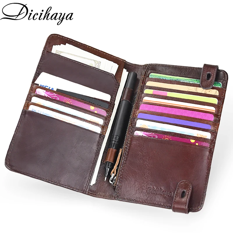 

Mens Wallet Genuine Leather Bifold Long Wallets Men Hasp Vintage Male Business Purse Coin Pouch Multi-functional Card Bag