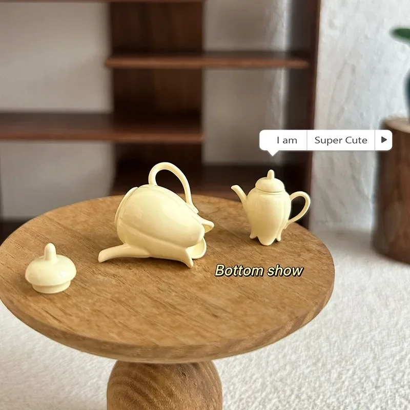 Dollhouse Mini Petal Teapot Model Simple Mini Tea Set Tea Ware Miniature Decor Accessories
