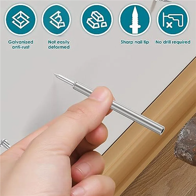 A19F-400 Pcs Double-Head Skirting Thread Seamless Nail,Rust-Proof No Trace Skirting Thread Screws Set With 4 Rods, With Nail