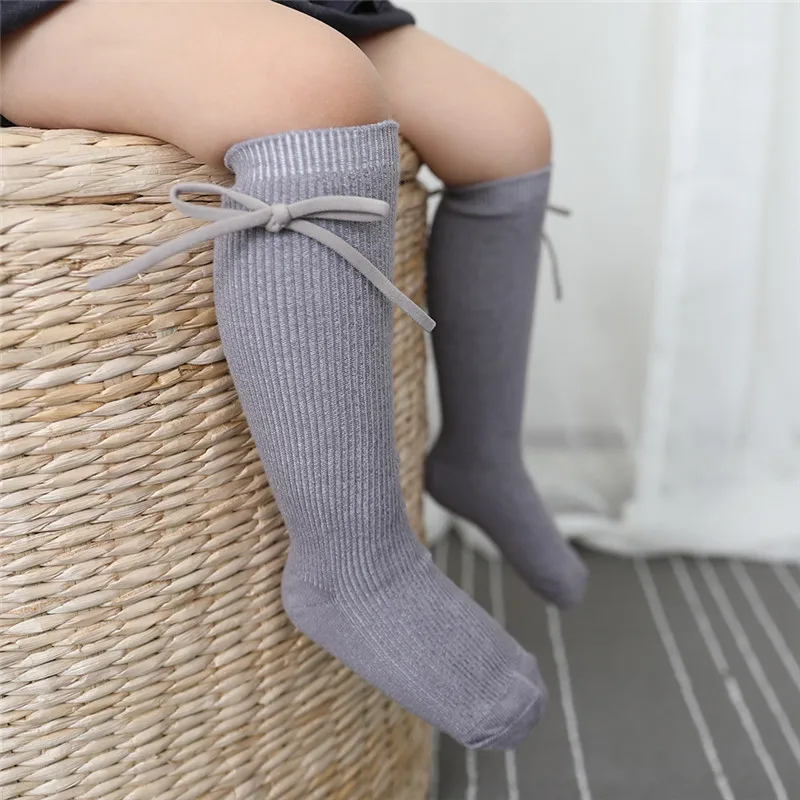 Autumn Kids Knee High Socks Baby Girls Boys Bowknot Flat Long Sock Soft Cotton Solid Children Princess Socken For 0-7 Years image 3