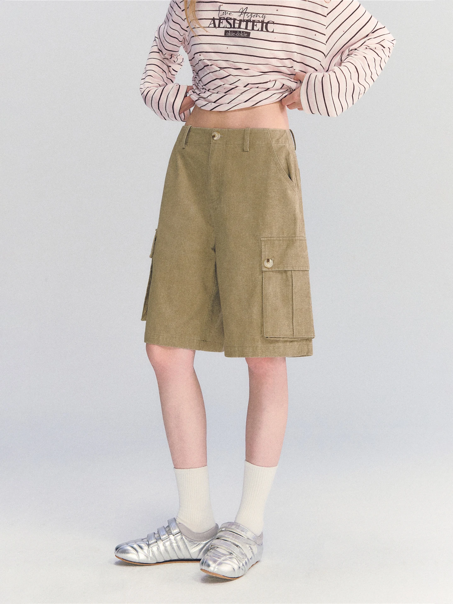 Retro Washed Cotton Workwear Mid-Length Pants Simple A-Line Straight Leg Five-Quarter Length Casual Shorts for Women
