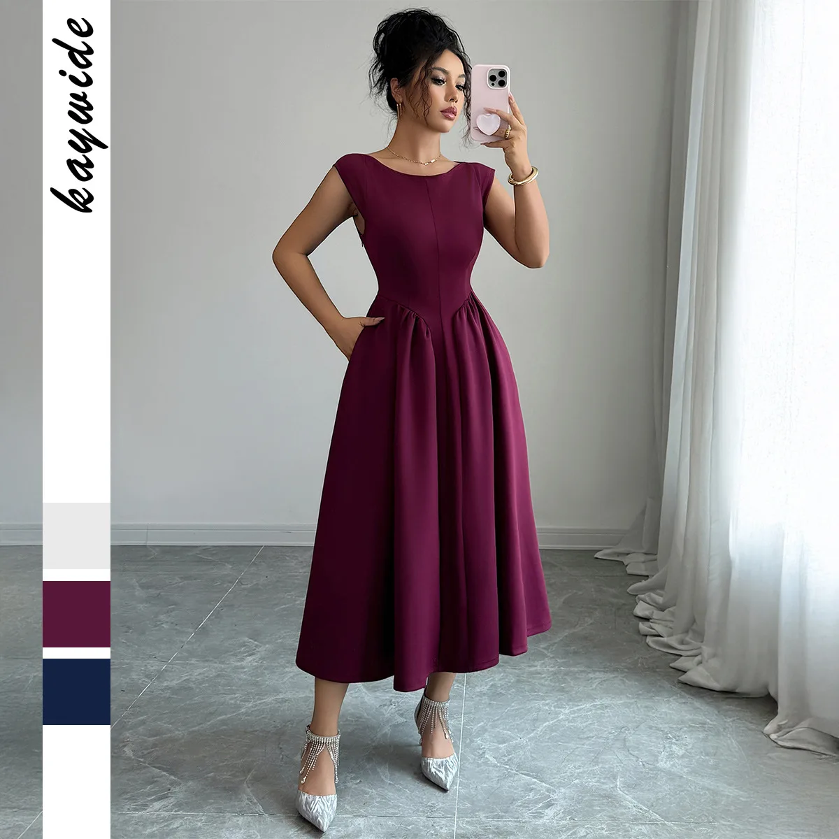 Vestido largo elegante de Color sólido que se pega a la cintura moda de mujer 2025 Otoño Invierno