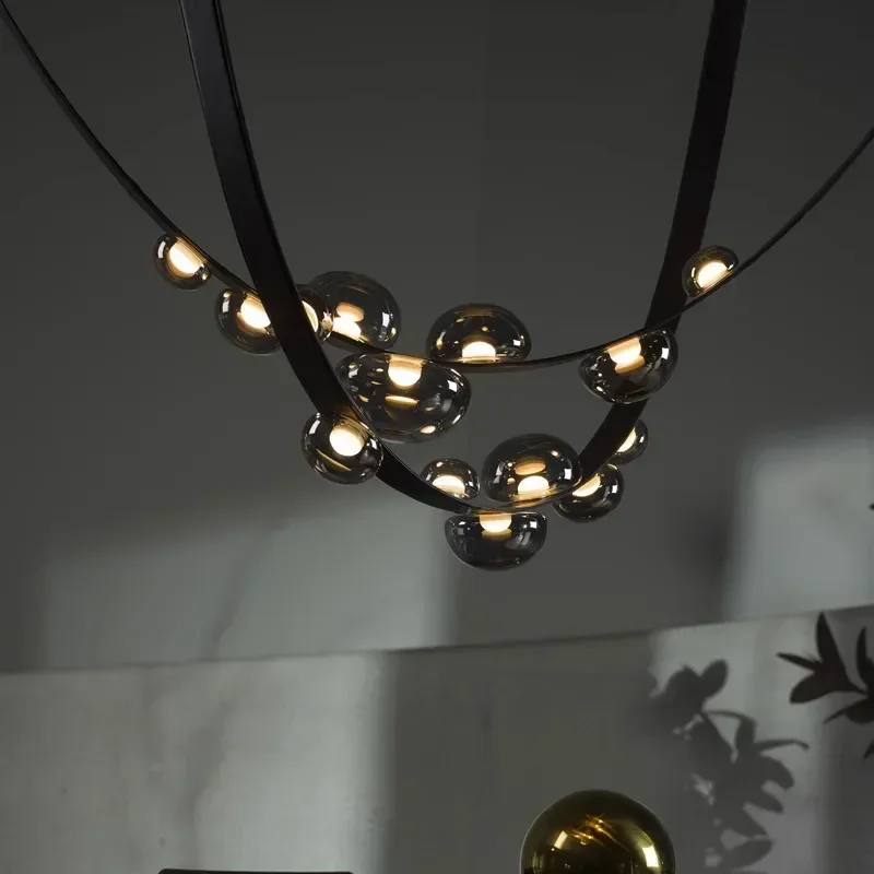 Italian Designer Leather Chandelier Modern Luxury Creative glass Pendant Light Villa living room Staircase Hotel hanging light