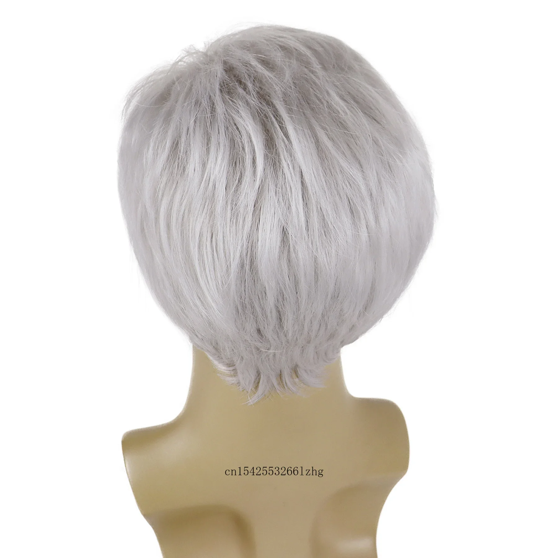 GNIMEGIL Synthetic Short Straight Hair Wig with Bangs Grey White Wig for Men Older Male Father Halloween Costume Cosplay Wig