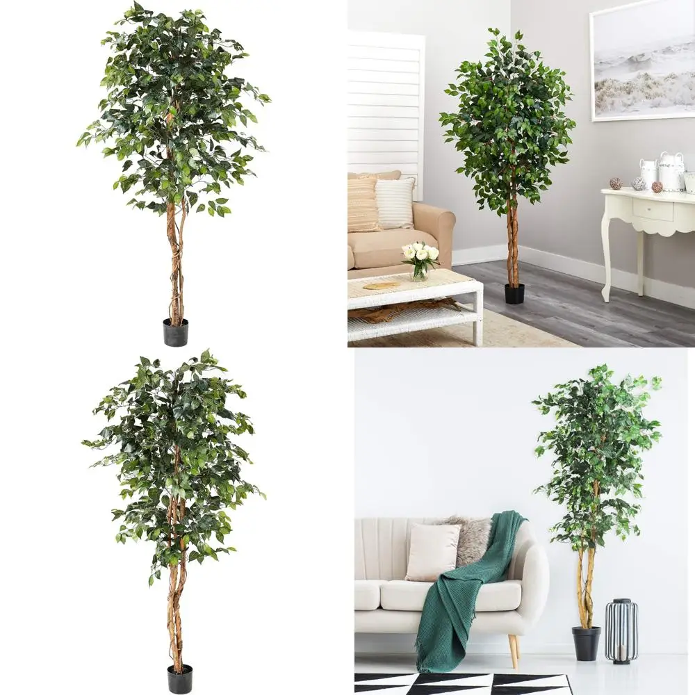 

Искусственное 6-футовое дерево фикуса с тройными стволами, домашний декор, вид из натурального дерева, искусственное фикусное дерево для гостиных