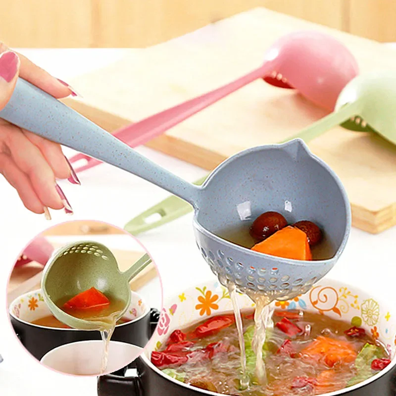 

Kitchen Accessories Multifunction Soup Spoon Colander Two-in-one Long Handle Large Spoon for Kitchen Gadgets Kitchen QA 068