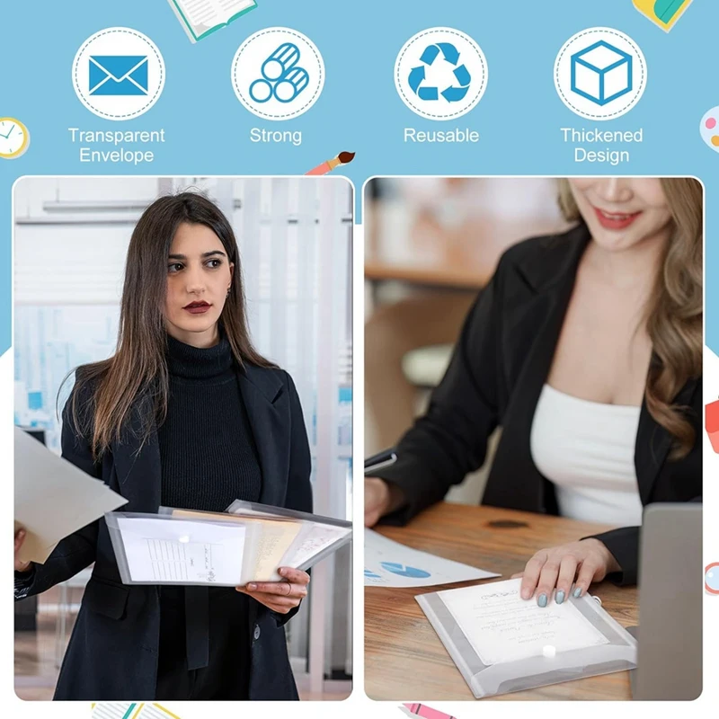 50Pcs Sticker Photo Storage Folder Clear Envelope Bag For School Home Office 7.08 X 9.44Inch