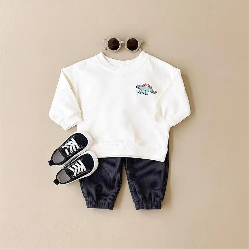 Ensemble 2 pièces en coton pour bébé garçon, sweat-shirt à manches longues + pantalon brodé de dinosaure, vêtements pour enfants, 2025