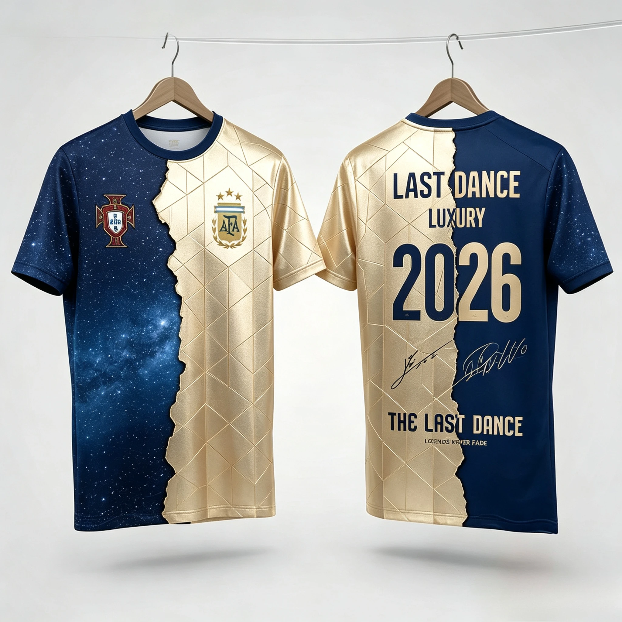 Messi Ronaldo 2026 Retirement Commemorative Tee Argentina Portugal Star Fusion Design Football Fan Souvenir Sport Jersey T‑Shirt