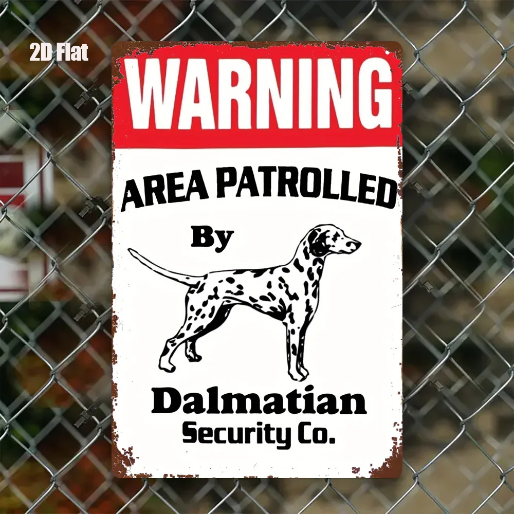 2D Flat, 1pc Vintage Dalmatian Warning Sign - Heavy-Duty Iron Dalmatian Patrol Dog Plaque, 8x12 Inches (20x30cm) for Home, Garde