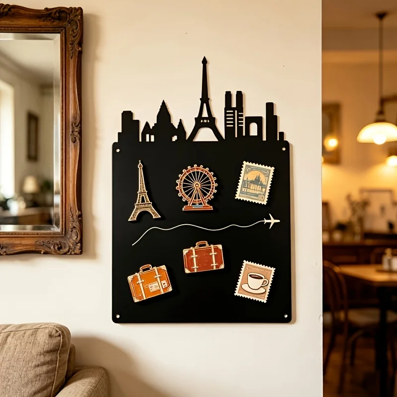 CIFBUY Modern City Skyline Silhouette Iron Wall Art Metal Background Board for Travel Magnet Display Fridge Souvenir Collection