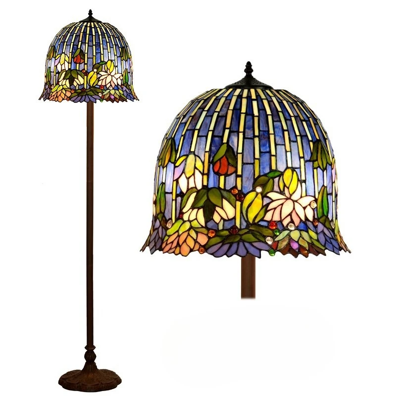 

16 inch retro handmade water lily floor lamp European living room color glass table lamp