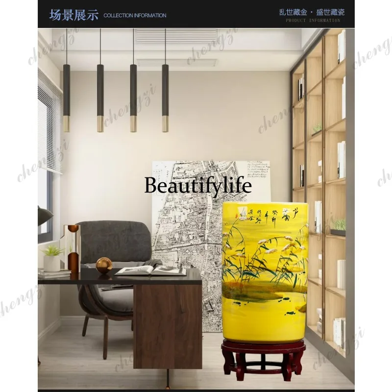 A95 Jingdezhen ceramic vase painting and calligraphy cylinder scroll cylinder  storage painting cylinder floor ornament