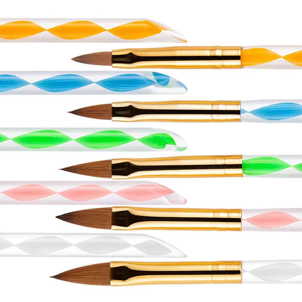 

2Sets Nail Art Crystal Pen Acrylic Brush Manicure Tools Nail Carving Portable Golden Silver Head Series for Personal Use