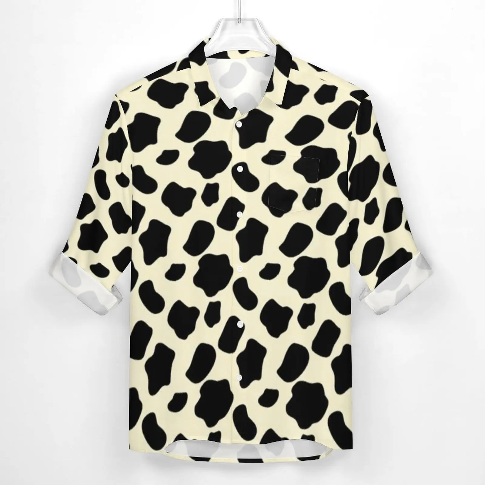 Cow Print Vintage Shirt Animal Spots Casual Shirts Long Sleeve Pattern Funny Blouses Autumn Novelty Oversized Top