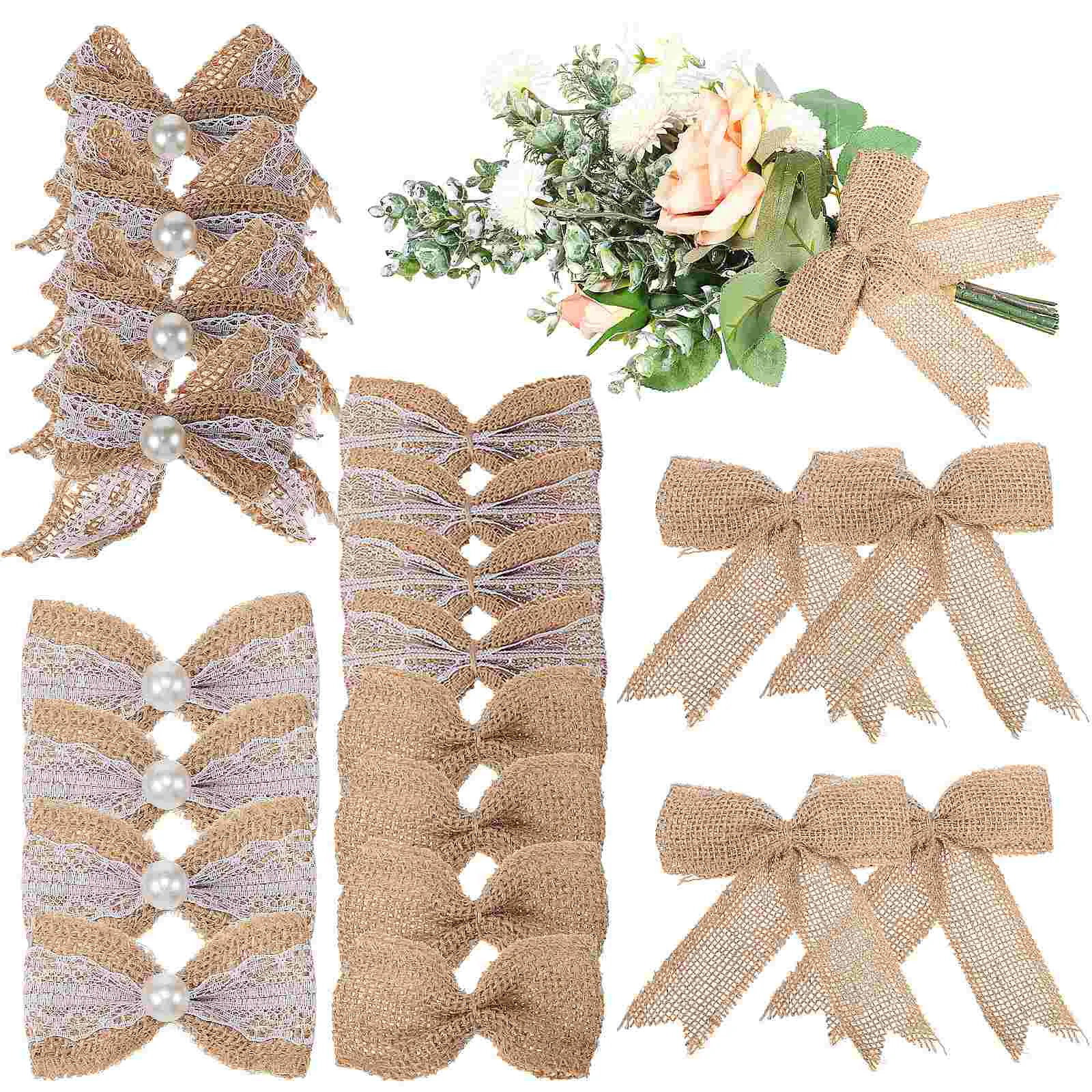 

20 Pcs Decorate DIY Natural Burlap Bow 20pcs Christmas Wreaths Ornaments Linen Bows For