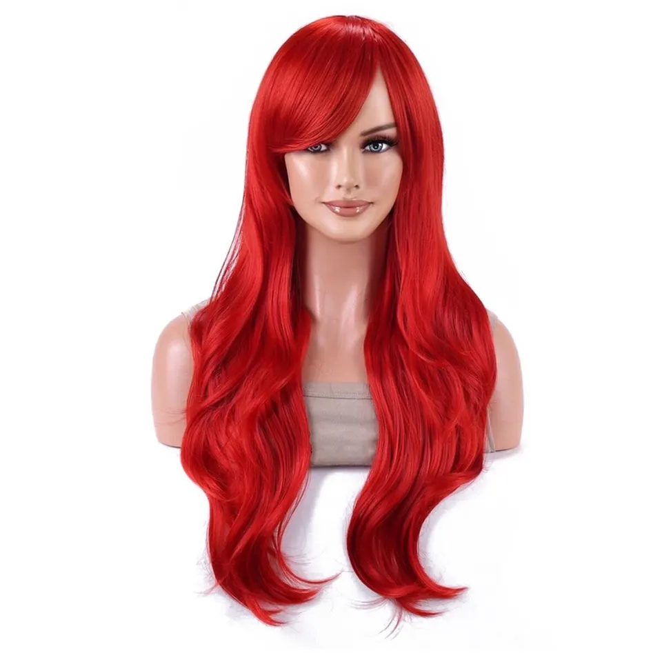 Peluca Sintética Probeauty Sirena Larga Roja Rizada Body Wave Peluca para Disfraces de Halloween Cosplay para Mujer Peluca de Moda para Uso Diario 2