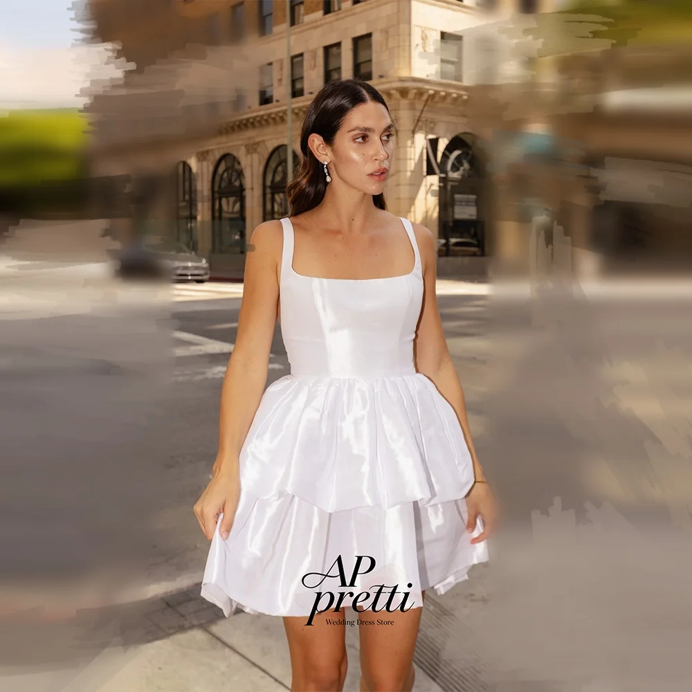 AP pretti Simple Satin Wedding Dress Square Neck Customized Sleeveless Mini-Length Bridal Gown Spaghetti Strap Robe De Mariée