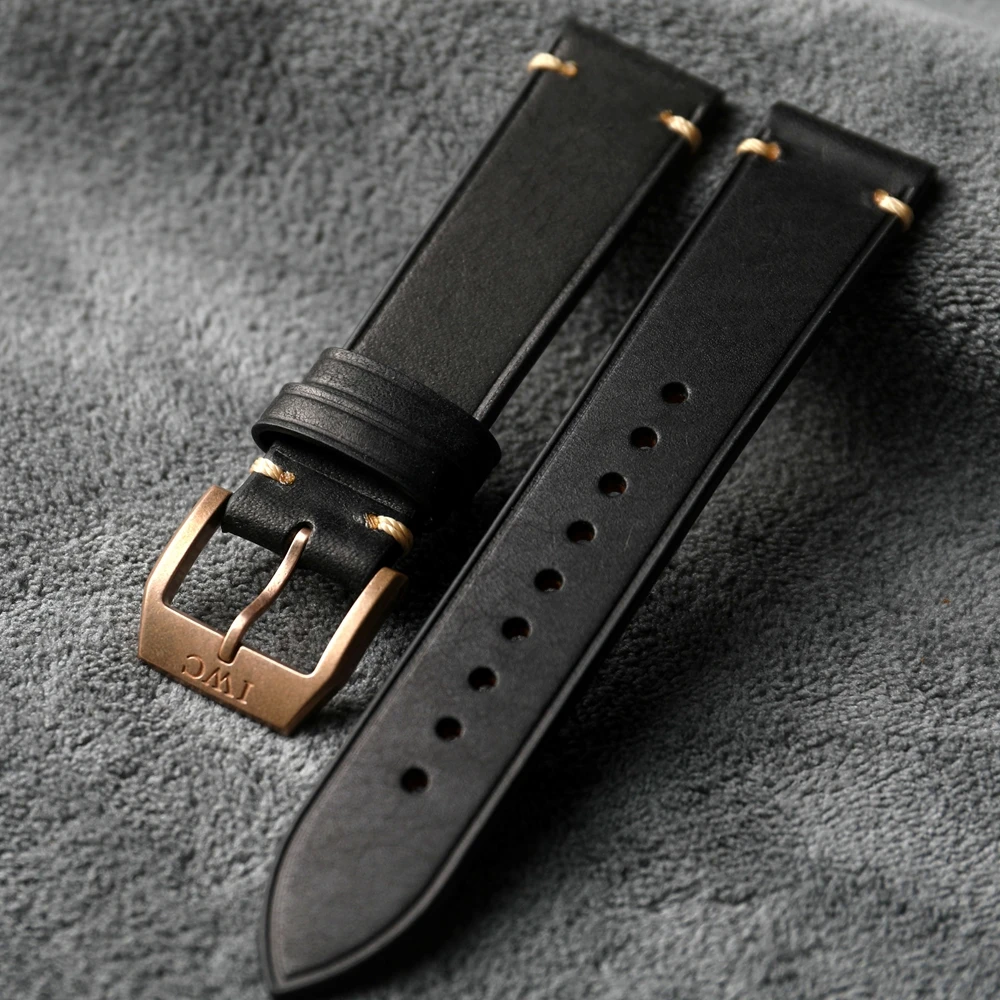 Handmade Head Cowhide Strap, 20MM 21MM Brown Green Black Vintage Style, Bronze Watch, Bronze Buckle