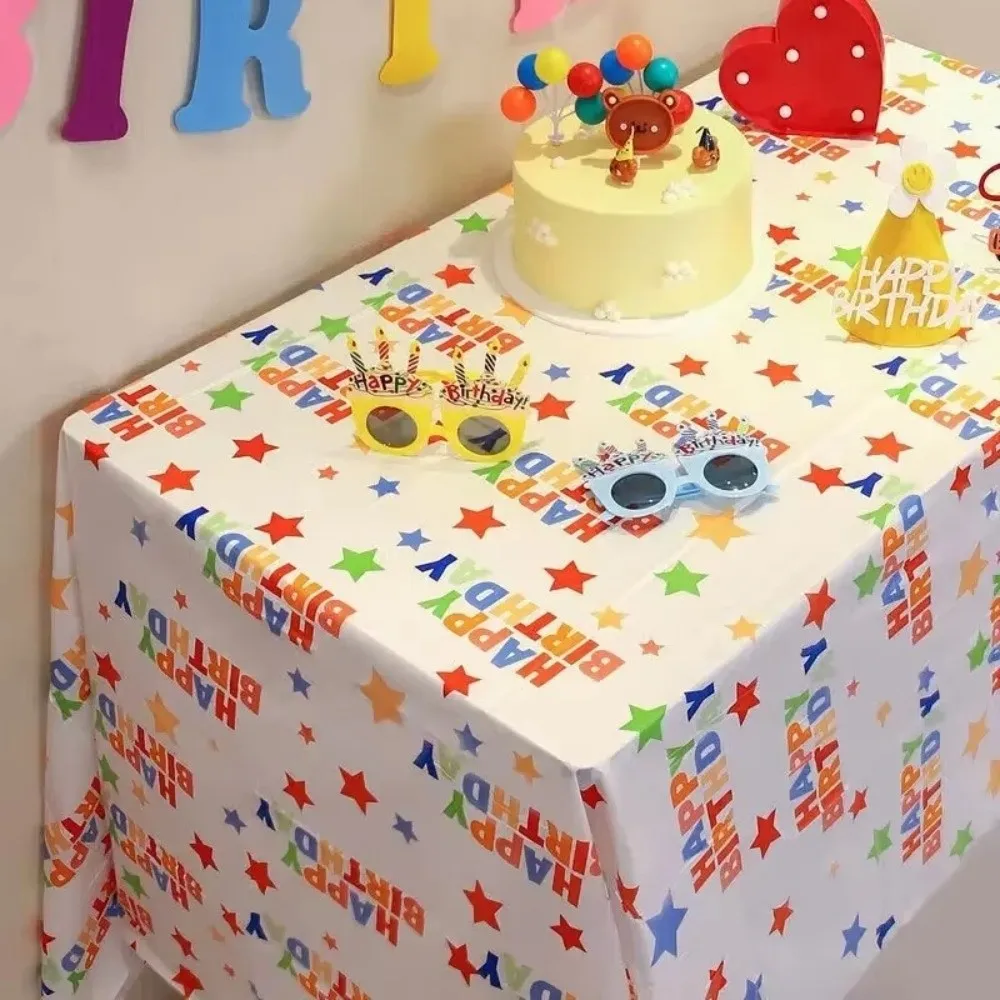 Thickened Disposable Tablecloth Plastic Rectangle Birthday Tablecloth Waterproof Oil-proof Table Covers Happy Birthday Star