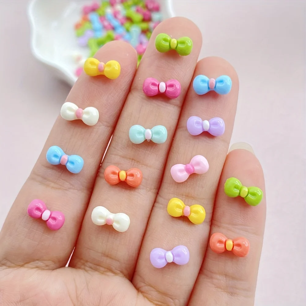 

50/100pcs Colorful Mini Bow Rhinestones for Nail Art Mixed Resin Crystal Appliques for Diy Crafts, Scrapbooking & Wedding Decor